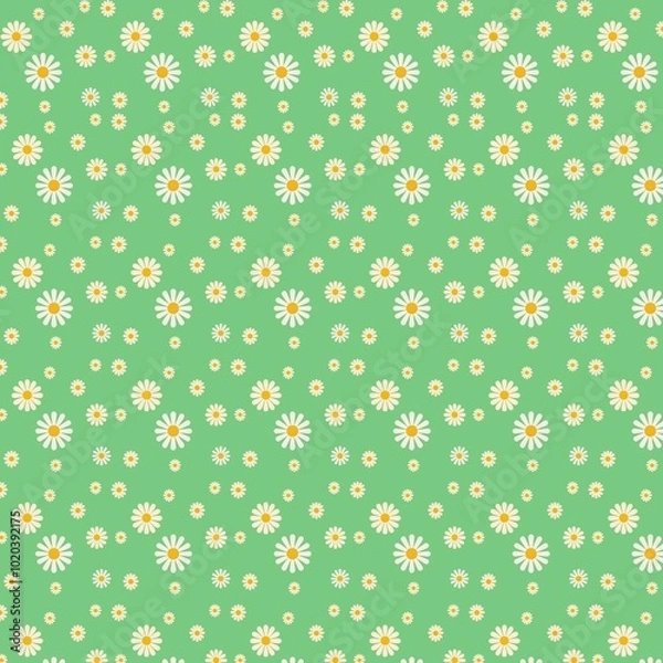 Obraz Seamless white daisy pattern featuring delicate blooms with bright yellow centers, set against a soft, neutral background. Ideal for textiles, stationery, or spring-themed designs, evoking a fresh, na