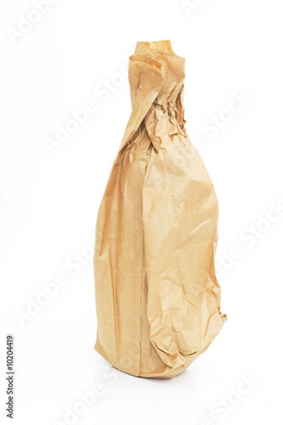 Fototapeta brown paper bag with a bottle isolated