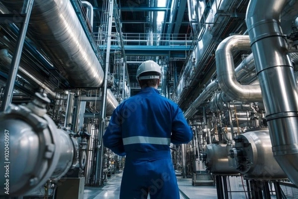 Fototapeta Man on manufacturing High-Tech Energy.