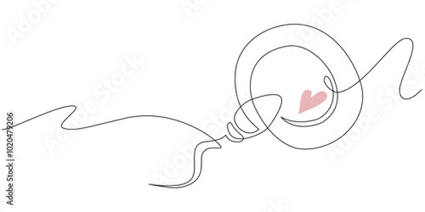 Fototapeta Sperm and egg in one line on a white background. Vector illustration of fertilization in one continuous line drawing style