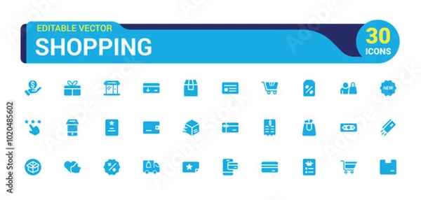 Obraz Shopping solid icons set, Online shopping, store, delivery, Filled icon collection, Glyph icons set for web and ui. Editable Vector illustration.