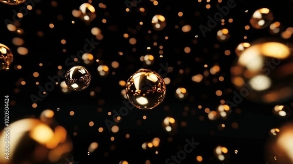 Fototapeta Illuminating Golden Bubbles in a Dark and Elegant Atmosphere