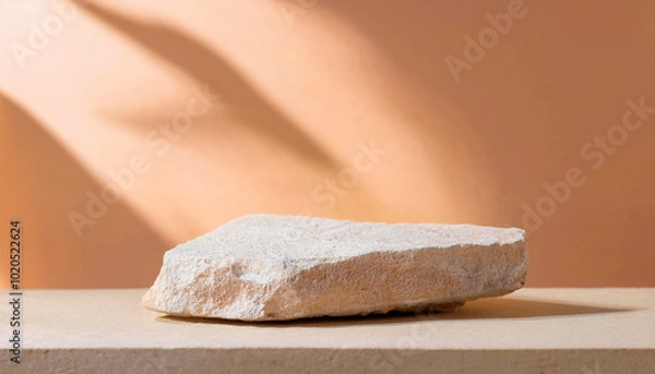 Fototapeta Blank product podium. Minimal scene mockup with beige stone, product podium with copy space, promotions, cosmetic product showcases. copy space