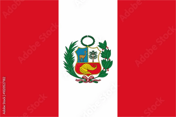 Fototapeta Peru official flag vector with standard size and proportion. National flag emblem with accurate size and colors.