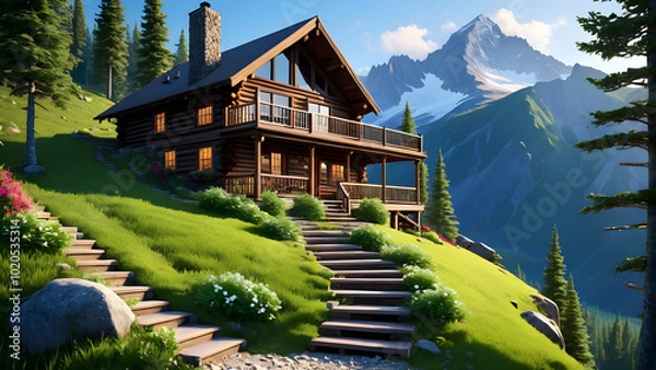 Fototapeta house on the hill, generative ai