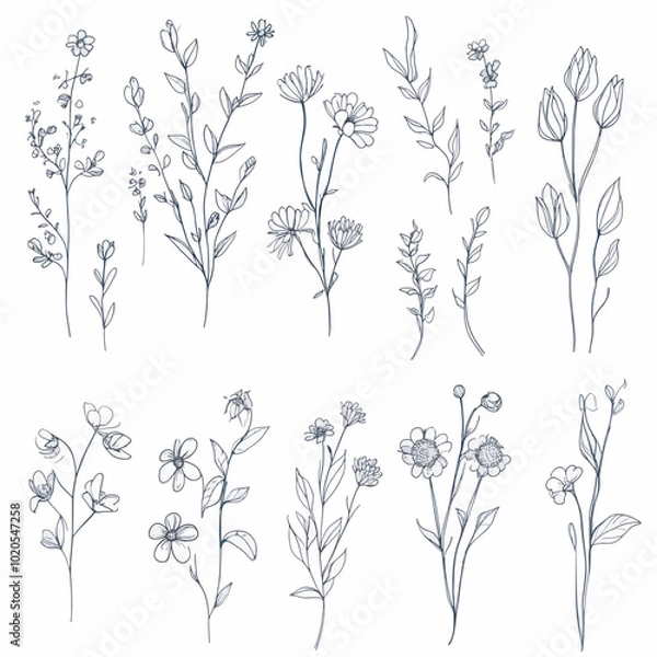 Obraz Wildflower Clippings for wedding invitation decoration, certificates, greeting cards