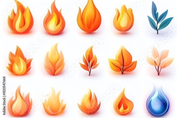 Fototapeta Vibrant 3D Cartoon Style Flame  Icon  and Object Collection on Transparent Background