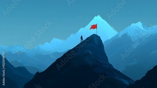 Fototapeta Minimalist vector illustration of an individual standing on a peak