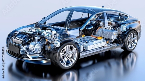 Obraz Hybrid Electric Engine Cross Section Illustration