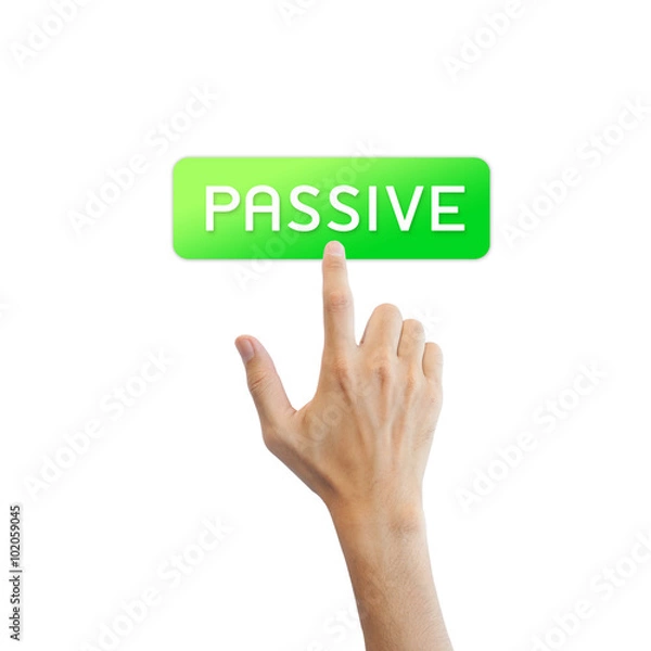 Obraz Passive income button with real hand isolated on white backgroun