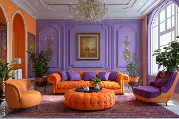 Obraz Vibrant and Elegantly Appointed Living Room with Opulent Decor and Eclectic Furnishings