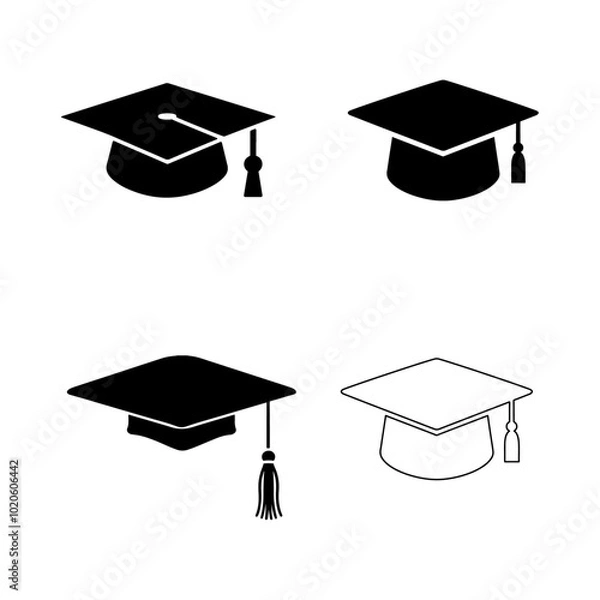 Fototapeta student cap, diploma, Academic, Graduation hat cap icons set vector