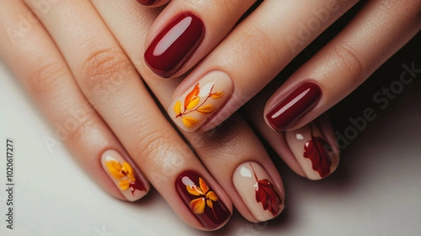 Obraz Autumn-themed and Halloween-themed manicured nails