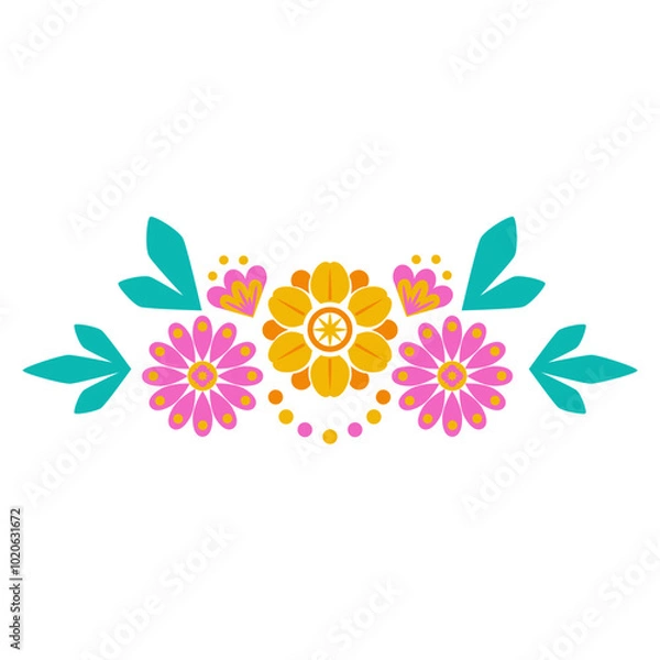 Obraz The botanical boundary of the frame line with geometric colors and leaves. Folcloric Scandinavian motive wreath