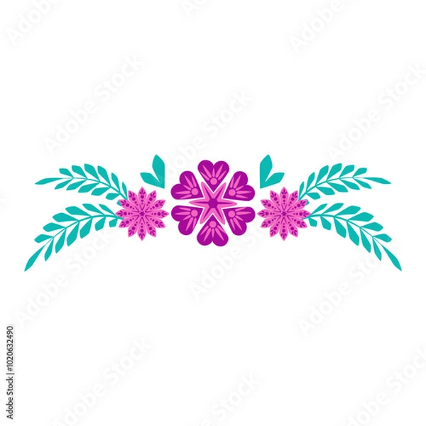 Obraz The botanical boundary of the frame line with geometric colors and leaves. Folcloric Scandinavian motive wreath