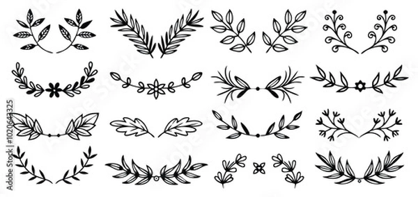 Fototapeta Hand Drawn Floral Leaf Clip Art Set
