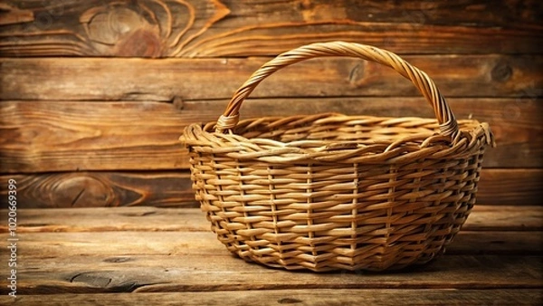 Fototapeta Forced perspective rustic woven basket background with natural texture and warm beige color, ideal for country farmhouse theme