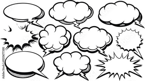 Fototapeta Fun and dynamic comic speech bubbles perfect for comics, graphic novels, and creative projects.