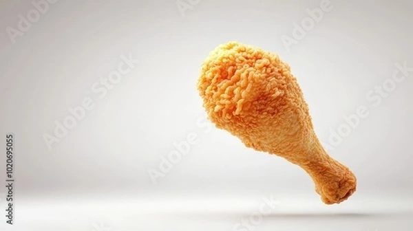Obraz Floating Crispy Fried Chicken Drumstick on White Background