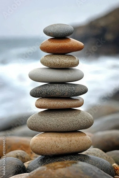 Fototapeta Balanced stones on beach