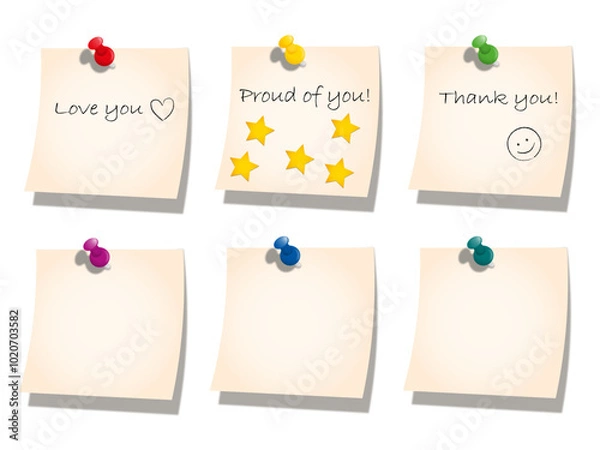 Fototapeta set of memo papers with handwritten 