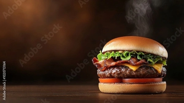 Fototapeta Juicy Bacon Cheeseburger with Fresh Ingredients
