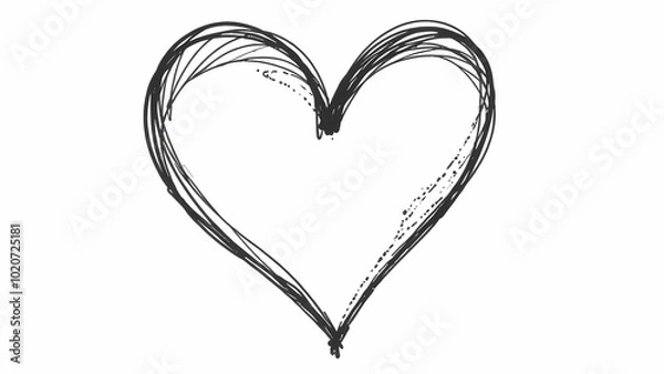 Obraz heart silhouette drawn with black pen on white background in doodle style. symbol of love for valentine's day