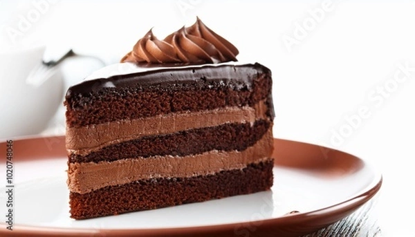 Fototapeta slice of chocolate sponge cake with buttercream and chocolate ganache