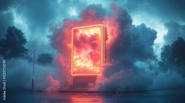 Fototapeta Futuristic Explosion in Cityscape, Artificial Intelligence Concept