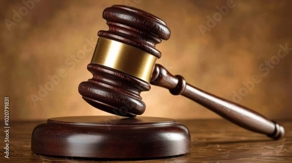 Fototapeta Judge gavel on wooden surface for legal judgment or auction