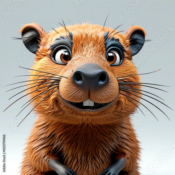 Fototapeta Charming animated creature with bright eyes and a playful expression in a whimsical style