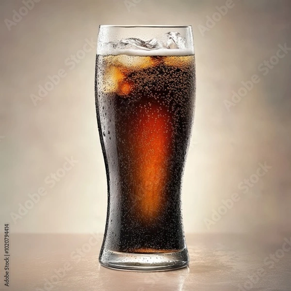 Fototapeta Refreshing glass of cold cola with ice