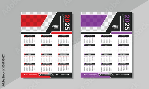 Fototapeta Modern creative 2025 wall calendar template corporate  vector design