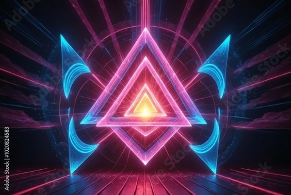 Fototapeta Glowing Neon Triangle Shapes Abstract Background