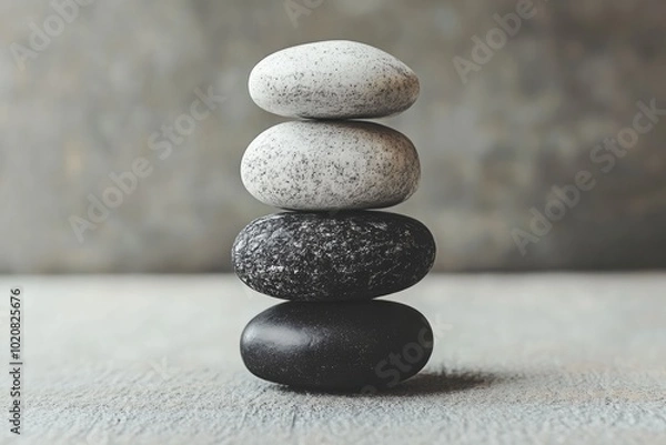 Fototapeta Stack of smooth grey zen stones balancing on each other