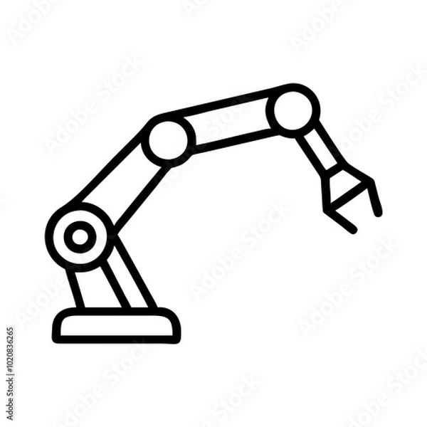 Obraz Robotic arm icon, black and white, automation and technology concept