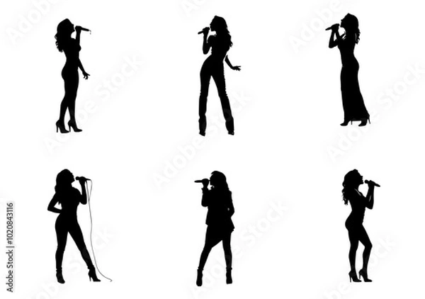 Obraz Female Singer Silhouettes in Dynamic Performance Poses