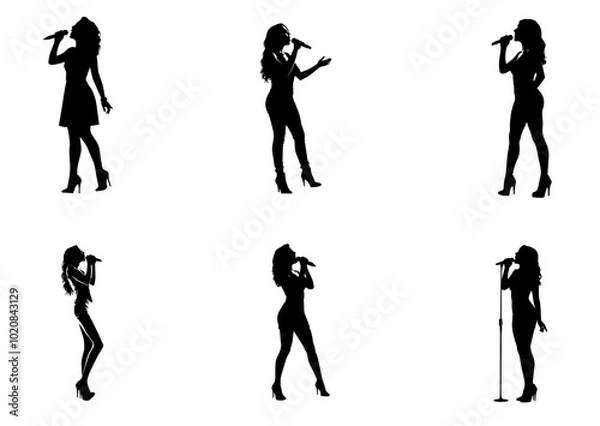 Obraz Female Singer Silhouettes in Dynamic Performance Poses
