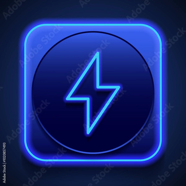 Obraz Flash simple icon vector. Flat design. Blue neon style on button. With shadow