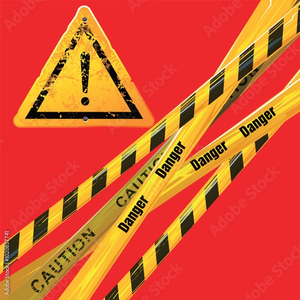 Fototapeta Warning sign, danger, caution tape vector
