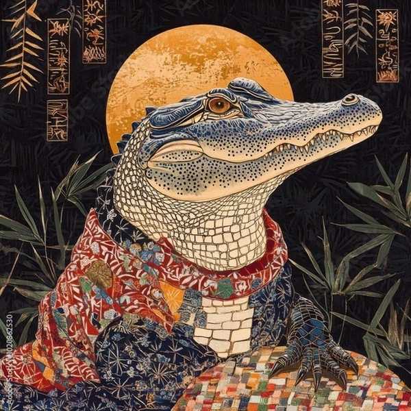 Obraz Alligator adorned with detailed Kasuri patterns