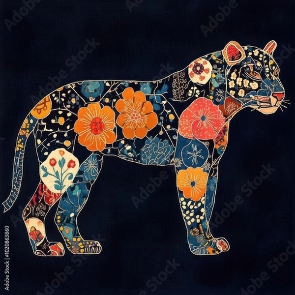 Obraz Jaguar adorned with delicate Sashiko stitching