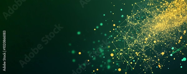 Fototapeta Abstract digital background with, a dark green background with glowing dots connected.  AI generation.