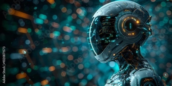 Fototapeta Futuristic robot with a intricate cybernetic design and illuminated circuits, symbolizing advanced technology