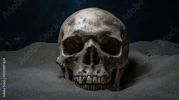 Obraz Ancient Skull Half Buried in Sand
