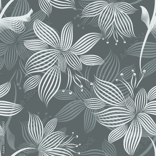 Obraz Grey Ornamental Flowers Seamless Pattern