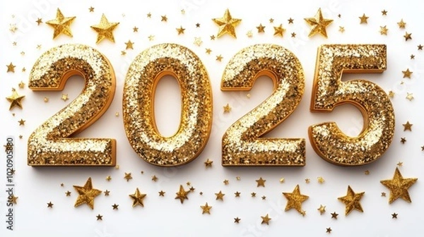 Fototapeta Happy begining New Year Celebration start 2025 Sparkles Banner, With colorful number illustrations