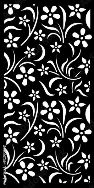 Obraz Bold Black and White Abstract Floral Pattern with Modern Minimalist Flowers and Vines – Perfect for Fashion, Décor, and Creative Projects