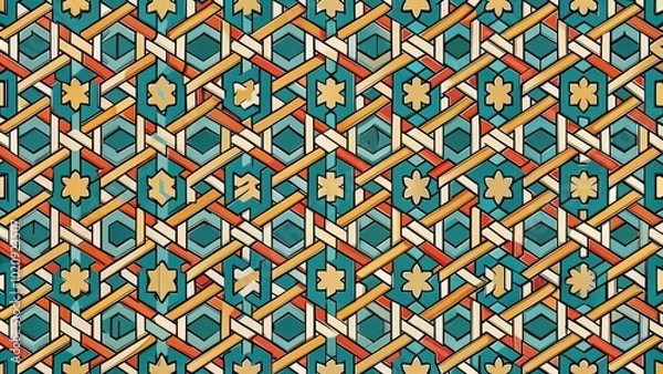 Obraz Interlocking geometric shapes background seamless pattern, geometric, abstract, seamless, interconnected, repeating, design