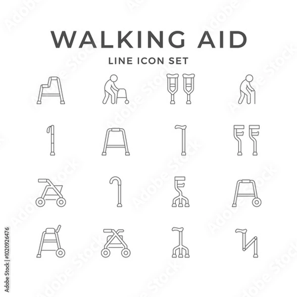 Obraz Set line icons of walking aid